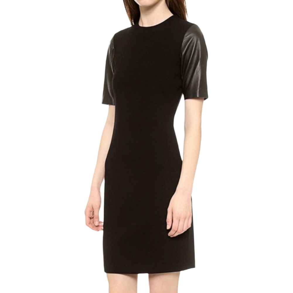 Vince Black Dress With Leather Sleeves Size 8